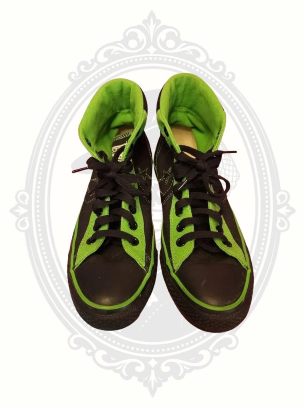 (SOLD) Converse CONS Black & Neon Green High Top Sneakers Mens 8 Womens 10 - Picture 4 of 11